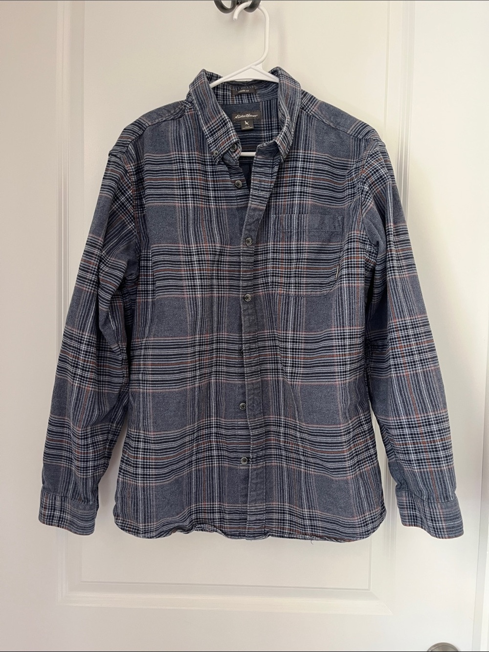 Eddie Bauer Navy and Red Plaid Button-Down Shirt